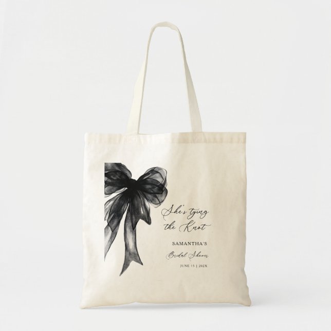 Bolsa Tote She’s Tying The Knot Black Bow Bridal Shower (Frente)
