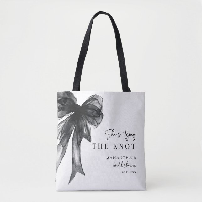 Bolsa Tote She’s Tying The Knot Black Bow Bridal Shower (Frente)