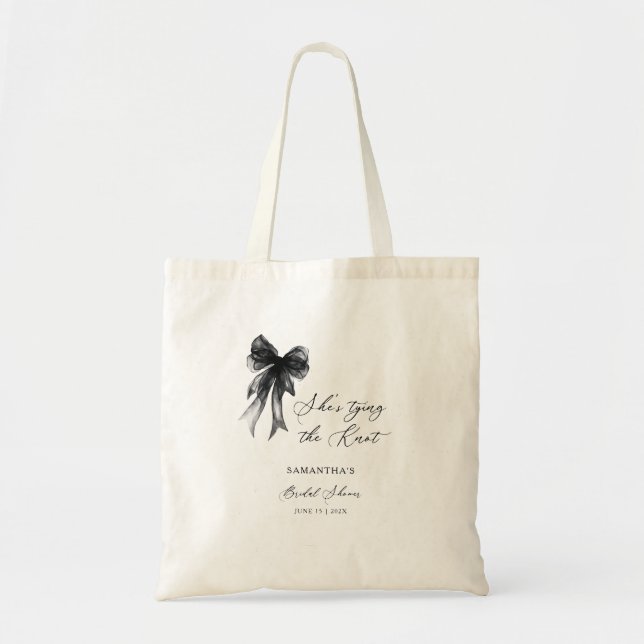 Bolsa Tote She’s Tying The Knot Black Bow Bridal Shower (Frente)