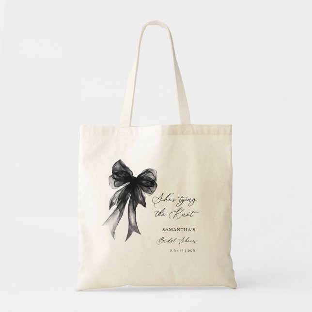 Bolsa Tote She’s Tying The Knot Black Bow Bridal Shower (Frente)