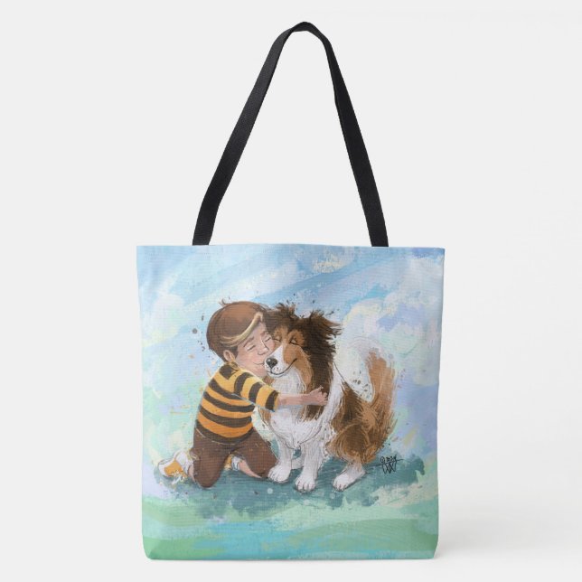 Bolsa Tote Sheltie e Boy Dog Hug (Frente)