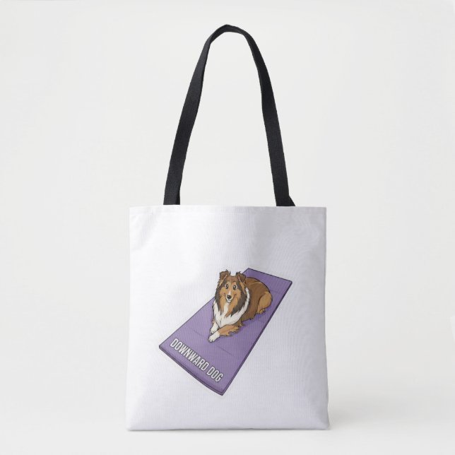 Bolsa Tote Sheltie fazendo yoga (Frente)