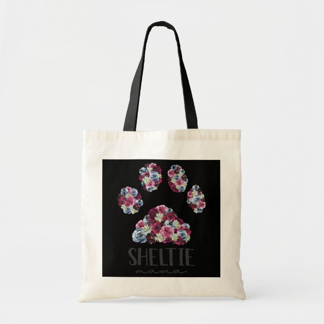 Bolsa Tote Sheltie Mama Floral Paw Shetland Sheepdog Mãe (Frente)