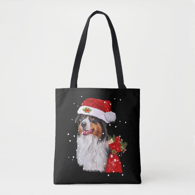 Bolsa Tote Shepherd Dog Santa Hat, Natal (Frente)