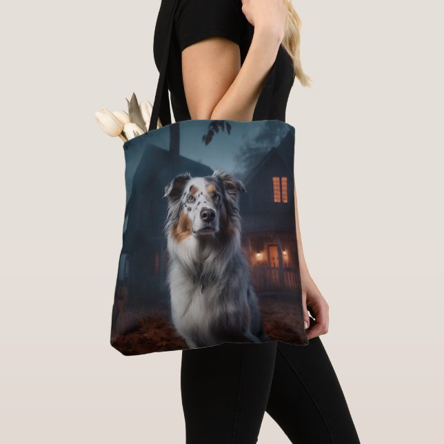 Bolsa Tote Shepherd Halloween Assustado Australiano (Close Up)