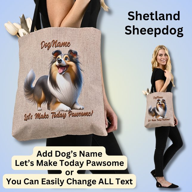Bolsa Tote Shetland Sheepdog - Adicionar o nome do cão, Alter (Criador carregado)