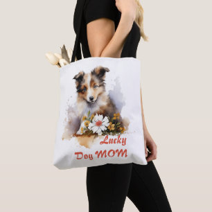Bolsa Tote Shetland Sheepdog Puppy Pet Watercolor Fllower