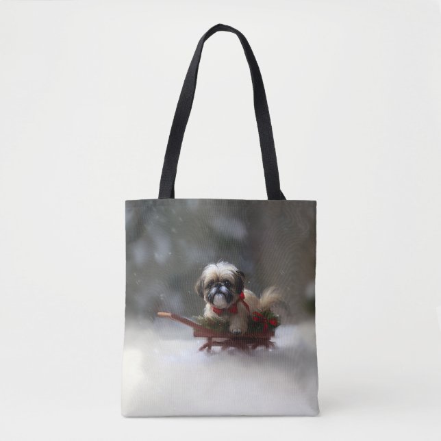 Bolsa Tote Shh Tzu no inverno da neve de Natal (Frente)