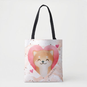 Bolsa Tote Shiba Inu Bonita em Coração