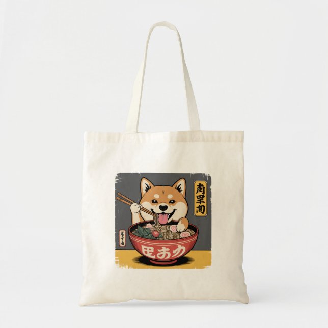 Bolsa Tote Shiba Inu Cachorro Comendo Ramen (Frente)