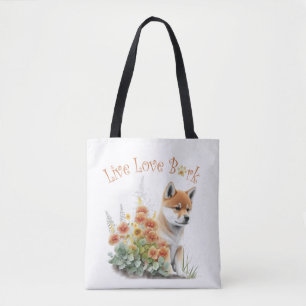 Bolsa Tote Shiba Inu Cão Mãe Floral