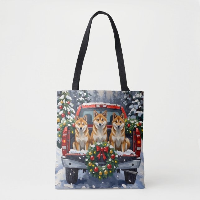 Bolsa Tote Shiba Inu Christmas Red Truck Holiday (Frente)