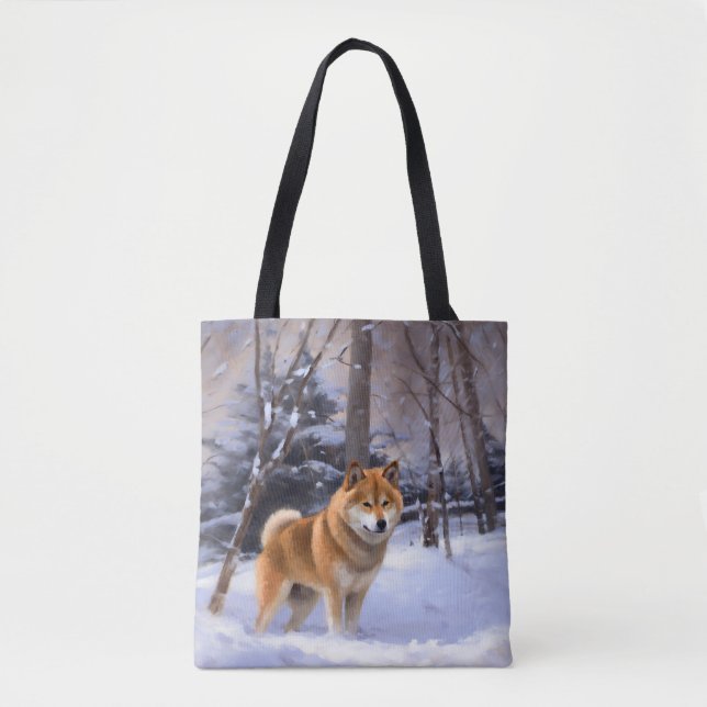 Bolsa Tote Shiba Inu Deixe-o nevar no Natal (Frente)