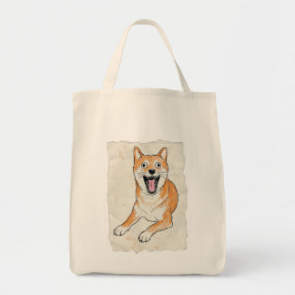 Bolsa Tote Shiba Inu Gritando Engraçado - Desenho de Giz de C