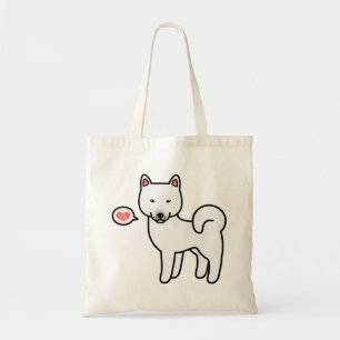 Bolsa Tote Shiba Inu, Uma Caricatura Branca Com Um Coração