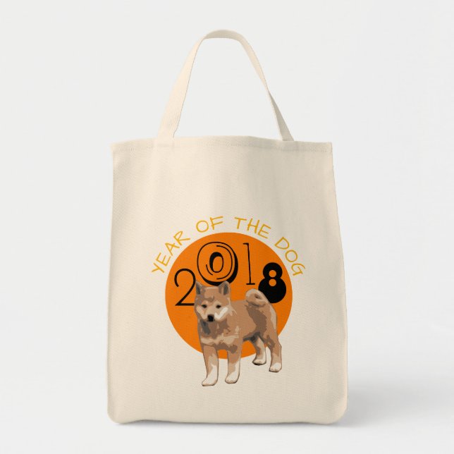 Bolsa Tote Shiba inu Year of the Dog 2018 Grocery Cotton Bag (Frente)