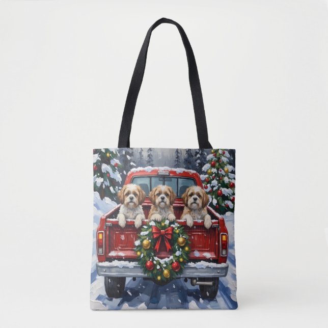 Bolsa Tote Shih Tzu Christmas Red Truck Holiday (Frente)