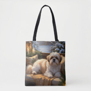Bolsa Tote Shih Tzu com Férias das Luzes de Natal