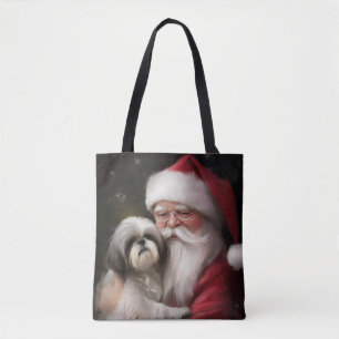 Bolsa Tote Shih Tzu Com Papai Noel Natal Festivo