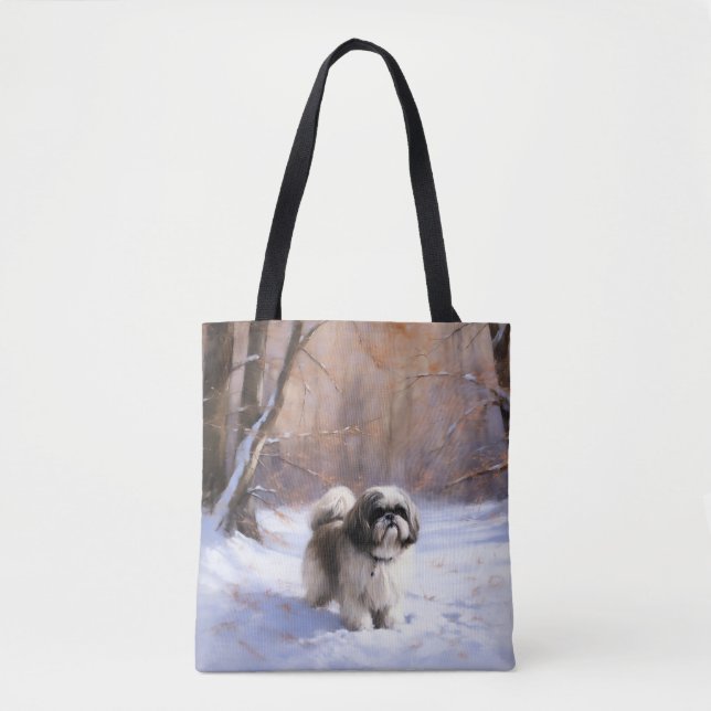 Bolsa Tote Shih Tzu Deixe-O Neve Natal (Frente)