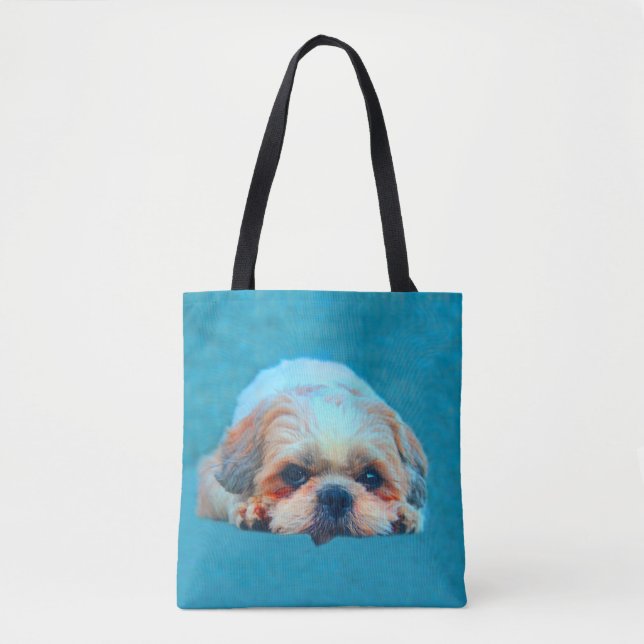 Bolsa Tote Shih Tzu Dog Aquarela Retrato (Frente)