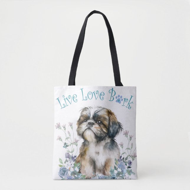 Bolsa Tote Shih Tzu Dog Mãe Floral (Frente)