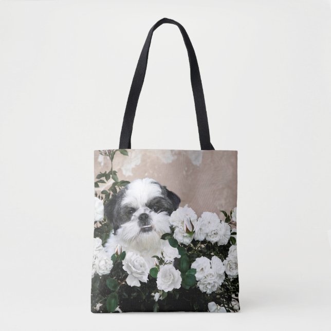 Bolsa Tote Shih Tzu nos rosas (Frente)