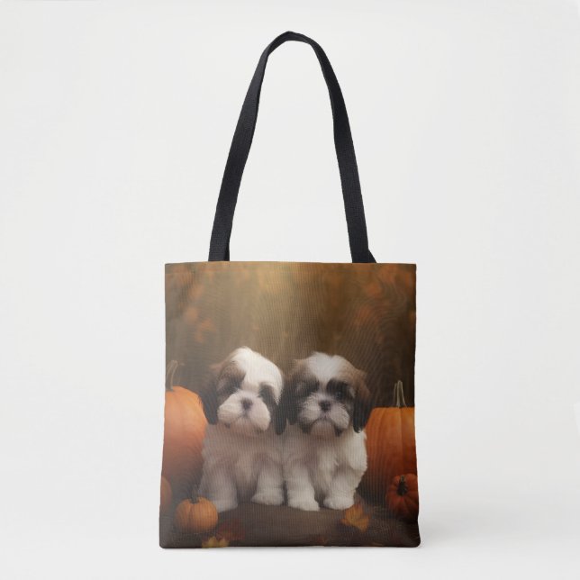 Bolsa Tote Shih Tzu Puppy Autumn Delight Pumpkin (Frente)
