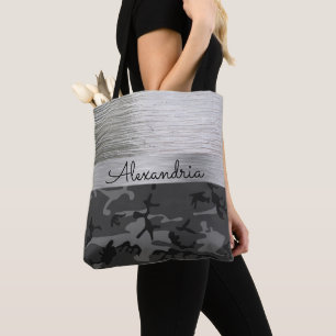 Bolsa Tote Shimmer Silver Black Camo Personalizado