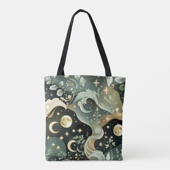 Bolsa Tote Shimmering Sage Green Celestial Moon Accessory (Verso)