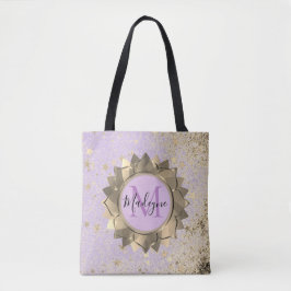 Bolsa Tote Shimmery Stars Dourado Lotus Mandala Monograma