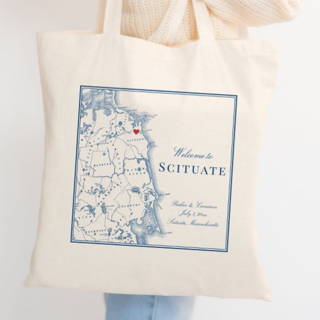 Bolsa Tote Shituate Massachusetts Map Elegant Weding Welcome (This Scituate tote bag is perfect for your South Shore MA destination wedding)