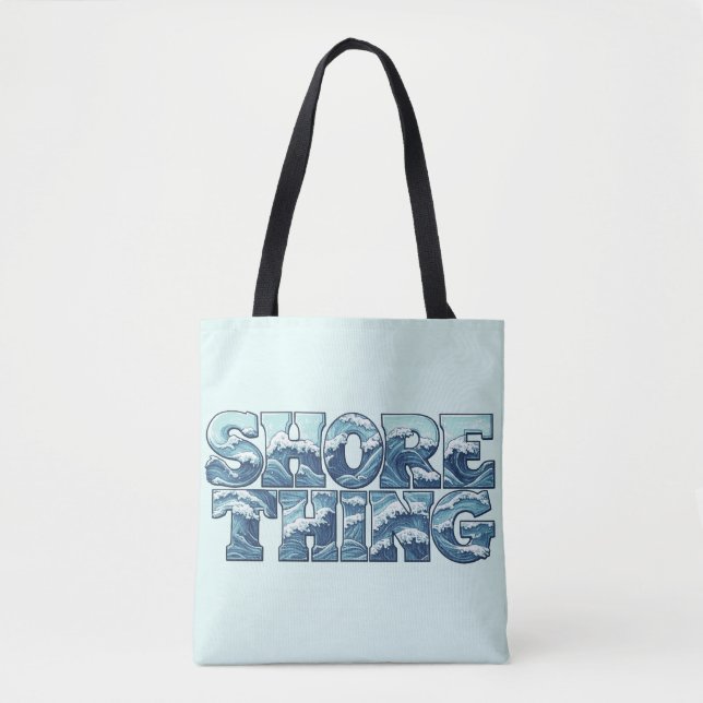 Bolsa Tote Shore Thing | Retro Blue Ocean Waves Graphic Beach (Frente)