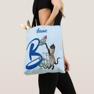 Bolsa Tote Siamese Cat Butterfly Monograma Inicial B