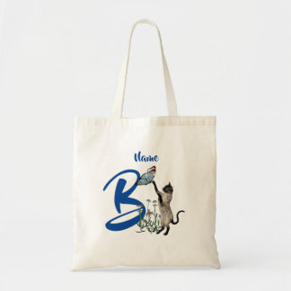 Bolsa Tote Siamese Cat Butterfly Monograma Inicial B