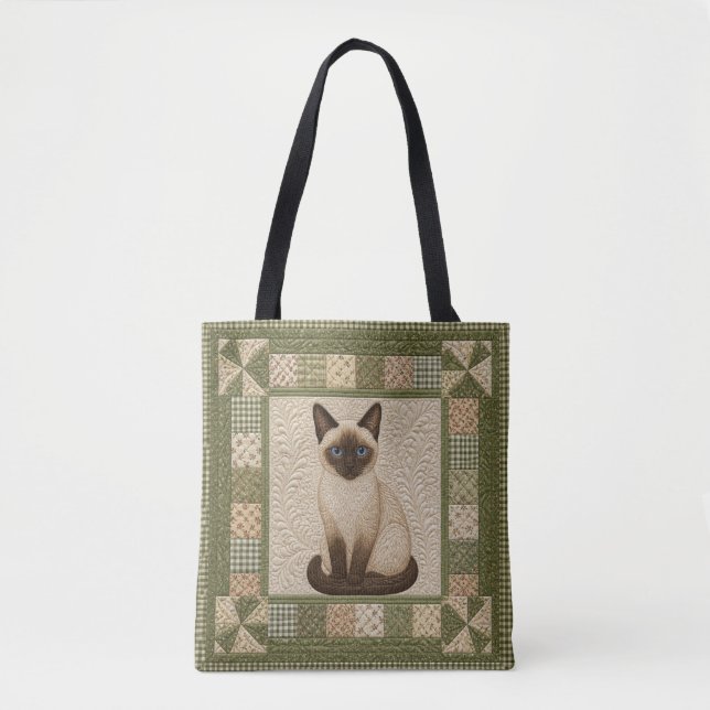 Bolsa Tote Siamese Cat Quilt Personalize (Frente)