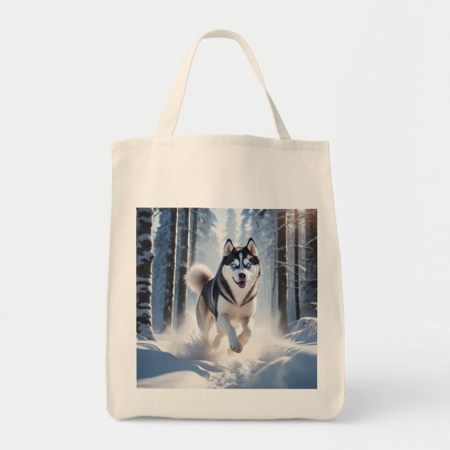 Bolsa Tote Siberian Husky Elegant Grocery Tote Bag (Frente)