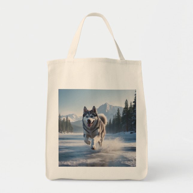 Bolsa Tote Siberian Husky Elegant Grocery Tote Bag (Frente)