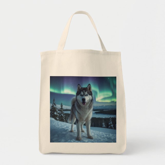 Bolsa Tote Siberian Husky Elegant Grocery Tote Bag (Frente)
