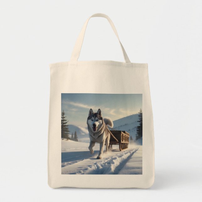 Bolsa Tote Siberian Husky Elegant Grocery Tote Bag (Frente)