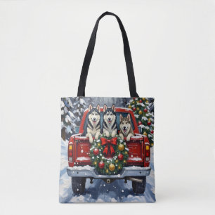 Bolsa Tote Siberian Husky Natal Caminhão Vermelho Férias