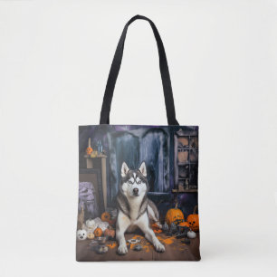 Bolsa Tote Siberian Husky Pumpkins Halloween Scary