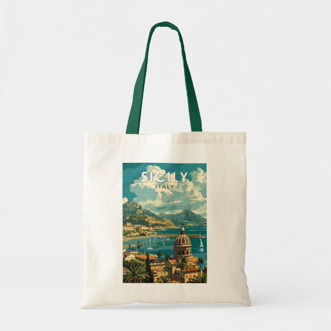 Bolsa Tote Sicília Itália Viagem Art Vintage (Frente)