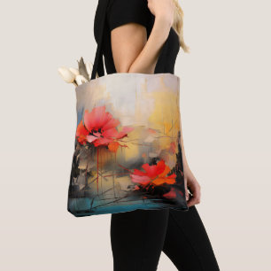 Bolsa Tote Silêncio Carmesim – Papoulas Abstratas em Luz Urba