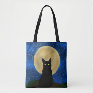 Bolsa Tote Silhouette Moonlit Black Cat Halloween