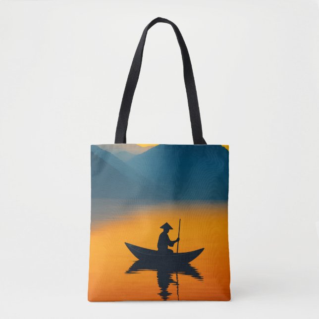 Bolsa Tote Silhouette of a Boatman at Sunset – Asian Minimali (Frente)