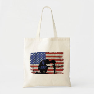 Bolsa Tote Silhueta amassada de soldado e bandeira americana