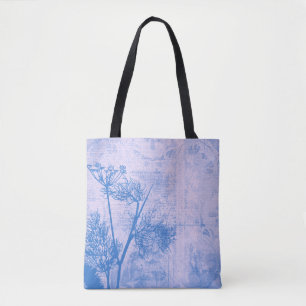 Bolsa Tote Silhueta azul botânica bonito da semente do