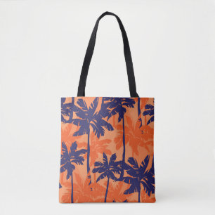 Bolsa Tote Silhueta azul de palma, fundo laranja