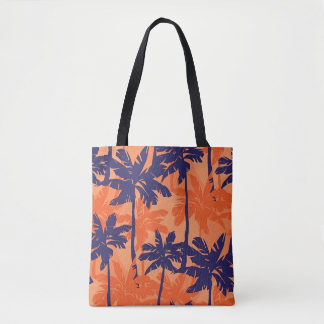 Bolsa Tote Silhueta azul de palma, fundo laranja (Frente)